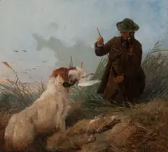 Keeper and Pointer by Richard Ansdell Ra, oil on panel, sold Oct 2017