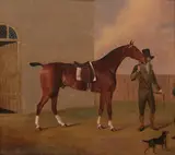 Bay horse with groom by English School 19th century, oil on canvas, sold Oct 2017