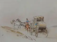 Charles Cooper Henderson, A French coaching scene, watercolour