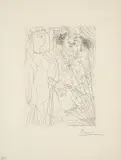 Pablo Picasso, Rembrandt tenant par la main une jeune femme au voile, 1934, Radierung auf Velin (Wasserzeichen: Vollard)