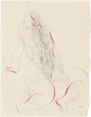 Ohne Titel by Jean Fautrier, Um 1943, Tuschpinsel in Rot und schwarzer Pastellstift auf China, sold May 2024