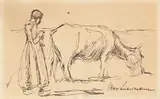 Max Liebermann, Strickende Kuhhirtin, Um 1915, Tuschfeder auf Bütten