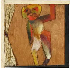 Mann in der Bühne by Curt Ehrhardt, 1921, Assemblage aus Holz, Öl- und Lackfarbe, Stoff, Papier und Nägeln, sold Nov 2014