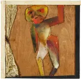 Curt Ehrhardt, Mann in der Bühne, 1921, Assemblage aus Holz, Öl- und Lackfarbe, Stoff, Papier und Nägeln