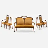 Louis Majorelle, Ombelles salon suite, c. 1900, carved mahogany, velvet upholstery