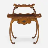 Émile Gallé, Marquetry tea table with cherry blossoms, c. 1900, mahogany, mixed wood inlay, patinated copper