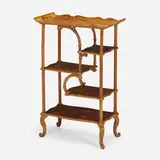 Marquetry étagère with leaves and berries by Émile Gallé, c. 1900, mahogany, mixed wood inlay, sold Sep 2022
