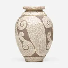Vase by René Buthaud, c. 1930, peau-de-serpent (snakeskin)-glazed earthenware, wax-resist decoration, sold Sep 2022