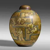 Large covered vase with harvest scenes by André Plantard for Manufacture Nationale de Sèvres, c. 1935, glazed stoneware, sold Sep 2022