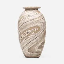 Vase by René Buthaud, c. 1930, peau-de-serpent (snakeskin)-glazed earthenware, wax-resist decoration, sold Sep 2022
