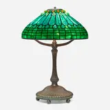 Jeweled Feather table lamp by Tiffany Studios, c. 1910, leaded glass, patinated bronze, sold Sep 2022