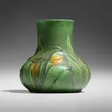 Rare vase with tulips by Grueby Faience Company, 1899-1910, glazed earthenware, sold Sep 2022