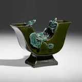 Vase with frogs and lily pads by Hugh C. Robertson for Chelsea Keramic Art Works, c. 1885, glazed earthenware, sold Sep 2022