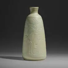 Charles Harder, Tall vase with Egyptian scene, 1929, glazed and carved earthenware