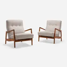Jens Risom, Lounge chairs, pair, c. 1955, walnut