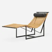 Peter Straßl, Spine Back lounge chair, 1978, lacquered steel, beech, leatherette