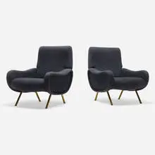 Marco Zanuso, Lady lounge chairs, pair, 1951, upholstery, brass