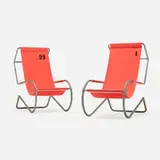Battista and Gino Giudici, Deck chairs from Lido di Lugano, Switzerland, c. 1945, galvanized steel, upholstery, rubber, aluminum