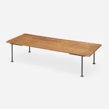 Harry Weese, Baldry slat bench, c. 1955, birch, iron