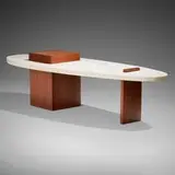 Modern, Coffee table, c. 1955, terrazzo, walnut, brass