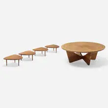 George Nakashima, Origins coffee table, model 260-W and step tables model 242-W, set of four, 1958, walnut