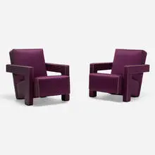 Gerrit Rietveld, Utrecht lounge chairs, pair, upholstery