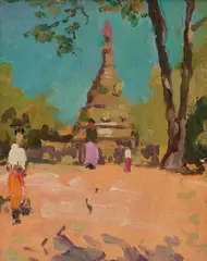 Sir Gerald Festus Kelly, Ra, Kcvo, Pra, Village Scene, Tuangdwingyi