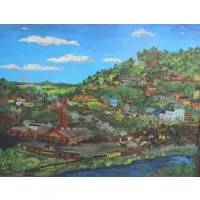 Village scene by Julian Rockmore, Oil on canvas, signed and dated 66 lr rt, sold Sep 2026