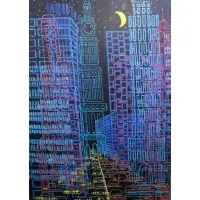 Roz Tanzman, Gretels Moon looking uptown, Oil on canvas, signed and dated 1986