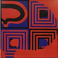 Jesse Reichek, Untitled (Red, Blue & Black), 1971, Lithograph in colors