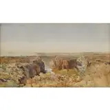George Henry Smillie, Southwestern Landscape with a Bridge, Watercolor