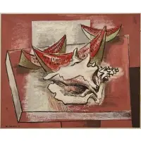 Guy Maccoy, Still Life with Watermelon and Shell, Oil on board
