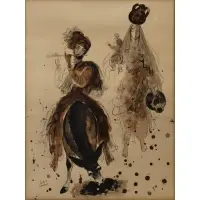 Reuven Rubin, Man playing a flute on a donkey and a mother and child, 1960, Lithograph and pochoir