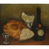 Israel Kantor, Untitled, Wine and Challah still life, WPA Oil painting