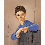 George Garland, Portrait of boy with blue shirt, Oil on canvas, signed lower right