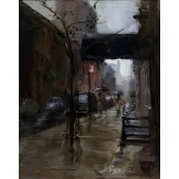 Anthony, Springer (1928-1995) NYC Street in Rain, Oil on canvas, signed lower right and frame plate dated 1980