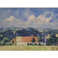 Geoff Marsters, Suffolk Landscape, Watercolor on paper, initialed