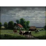 William Frederick Hulk, Cows grazing, Oil on board, signed