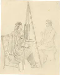 Carl Julius Milde, Erwin Speckter malt Ferdinand Mutzenbecher, Um 1833, Bleistift auf Papier