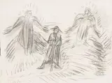 Ernst Barlach, Reisender mit zwei Engeln, 1924, Kohle auf Velin