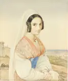 Franz Nadorp, Bildnis der Emilia Giuliani, Um 1839, Aquarell, weiß gehöht, über Bleistift auf Papier, auf Papier aufgezogen