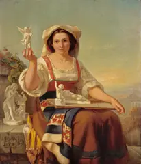 Carl Huth, Italienische Amoretten-Verkäuferin, 1858, Öl auf Leinwand