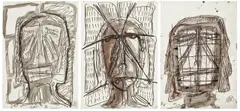Parsival by Markus Lüpertz, 3 Zeichnungen mit Kohle, Graphit, Rötel und Wasserfarbe, jeweils auf Papier, sold Dec 2007