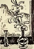 Karl Schmidt-Rottluff, Vase mit Orchidee am Fenster, Um 1962, Tuschpinsel auf Papier