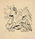 Max Pechstein, Hockende Eingeborene (Palau), 1914, Tuschfeder auf glattem Papier