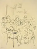 Rudolf Schlichter, Im Restaurant, Um 1927, Kreide und Bleistift auf gelblichem Papier (aus einem Zeichenblock)