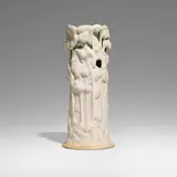 Favrile Pottery vase with hollyhocks by Tiffany Studios, 1904-14, ceramic with glazed interior, sold Sep 2022
