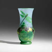Daum, Exceptional dragonfly vase, c. 1900, acid-etched and wheel-carved cameo glass with applied decoration