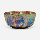 Fairyland Lustre Woodland Elves VI bowl, pattern Z4966P by Daisy Makeig-Jones for Wedgwood, c. 1925, glazed and gilt porcelain, sold Sep 2022
