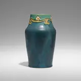 Vase with leaves by Frederick Hurten Rhead for Arequipa Pottery, 1911-13, glazed squeezebag-decorated earthenware, sold Sep 2022
